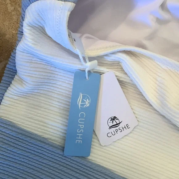 Cupshe Blue and White One Shoulder One-Piece Swimsuit - Picture 7 of 8